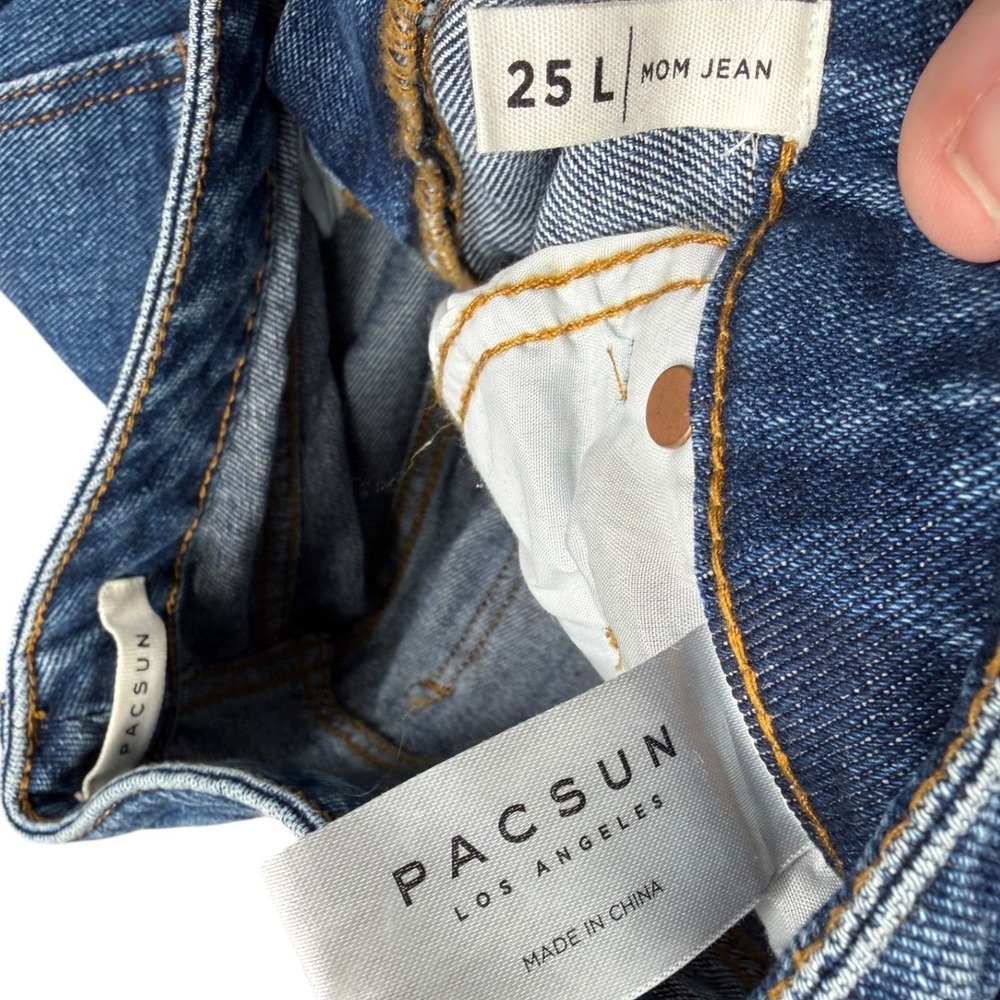 PacSun Mom Jeans Medium Wash Distressed High Rise Straight Leg Womens 25L - Picture 5 of 8